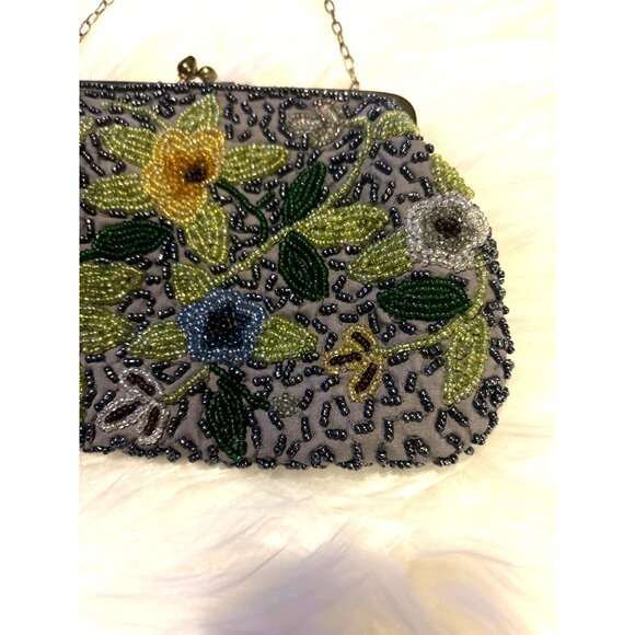 Floral Beaded Sudha Clutch Purse With Chain Strap MFA Boston Arts parties NWOT